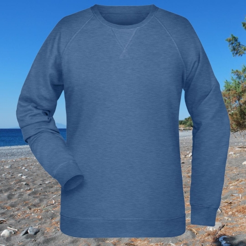 bluza – damska – Nel – bawełna – organiczna – poliester – premium – bez – kaptura – niebieska - melanżowa - denim - melange – XS – 3XL - crewneck - sweatshirt - front