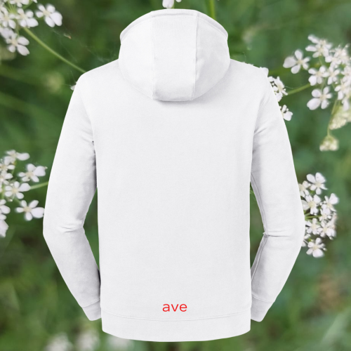 bluza – Caroline – unisex – bawełna – organiczna – premium  – kaptur – kołnierz – biała  - white - XS - 3XL - logo - tył