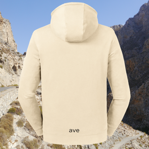 bluza – Caroline – unisex – bawełna – organiczna – premium  – kaptur – kołnierz – beżowa - natural - XS - 3XL - tył - logo