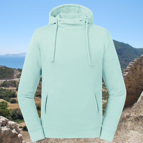 bluza – Caroline – unisex – bawełna – organiczna – premium  – kaptur – kołnierz – niebieska - aqua - XS - 3XL - front