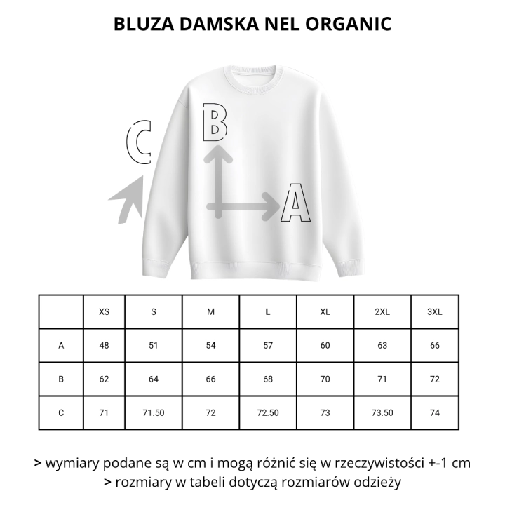 wymiary – ciemnoszara  - graphite – bluza – damska – Nel – organic – premium – bez – kaptura – XS - 3XL - crewneck