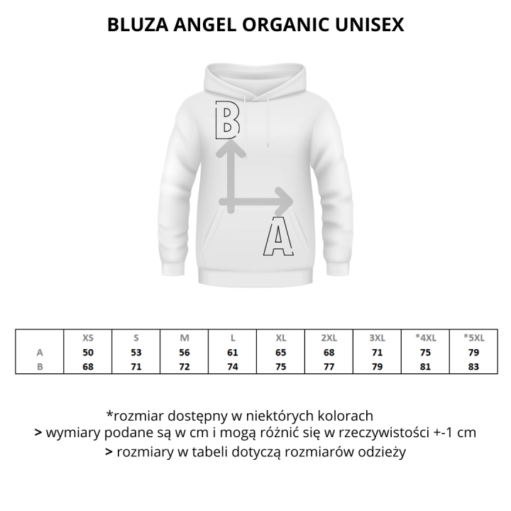 wymiary - zielona - kelly - green - bluza - Angel - unisex - organic - premium - z - kapturem - XXS - 3XL